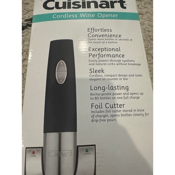 CUISINART Wine Opener Vacuum Sealer Cordless Handheld NIB Foil Cutter CWO-48 - Picture 2 of 4